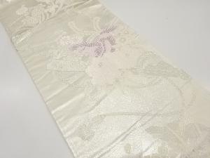 アンティーク　桧扇に鳳凰・牡丹模様織り出し袋帯（材料）